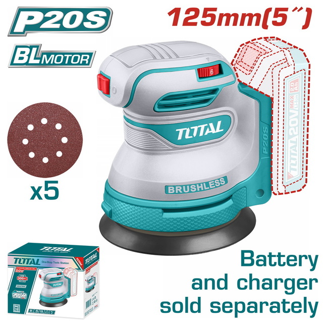 TROSLI2002 (1) TOTAL ΕΚΚΕΝΤΡΟ ΤΡΙΒΕΙΟ ΧΟΥΦΤΑΣ ΜΠΑΤ. Li-ion 20V / 125mm Solo - Image 1